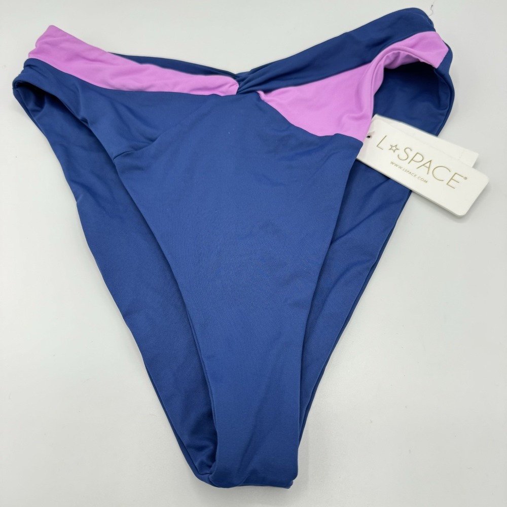 L*Space Nancy Lee Bitsy Bikini Bottom Large Iris Blue Colorblock NWT CBNLB21